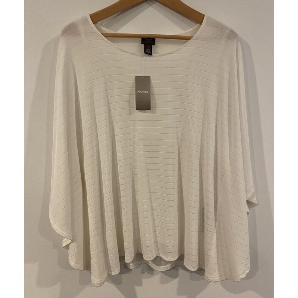 NWT Chico's Travelers Drop Needle Top Short Sleeve Cream Ivory Size 1 Small New